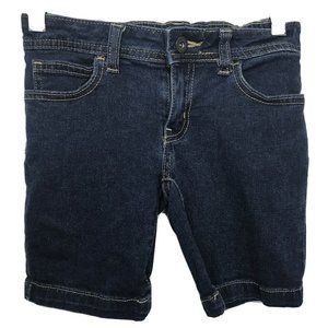 Faded Glory Size 7 Girls' Midi Denim Short, Dark Wash cotton adjustable waist